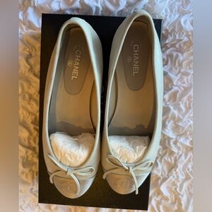 CHANEL silver Ballet Flats with Bow Detail